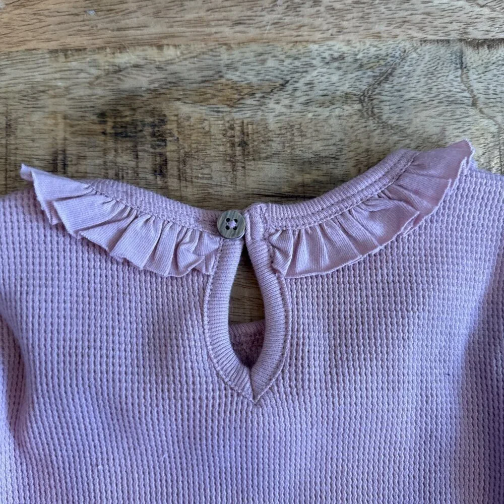 BURT'S BEES BABY One-piece Bodysuit Outfit 12 months Waffle Pink Ruffles LS